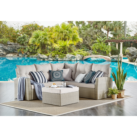 Alaterre Furniture Canaan All-Weather Wicker Outdoor 26"  Square Ottoman with Cushion AWWC09CC